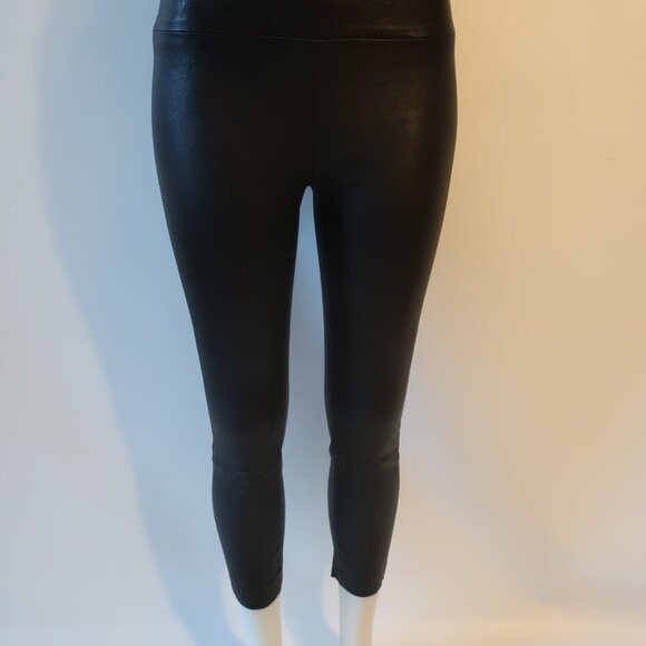 Womens 390 Black 100% Leather Flat Front Pull-On Skinny Pants S - Picture 5 of 9